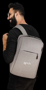 Man wearing Qbits Smart Backpack